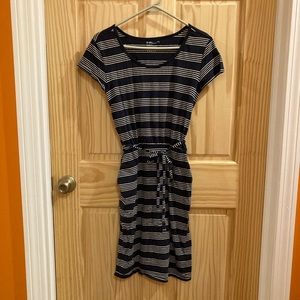 Pact organic navy striped dress